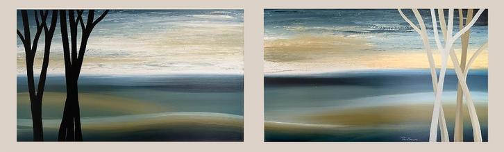 Schilderijenset (2-luik) van René Büttner, Antiek en Kunst, Kunst | Schilderijen | Abstract, Ophalen of Verzenden