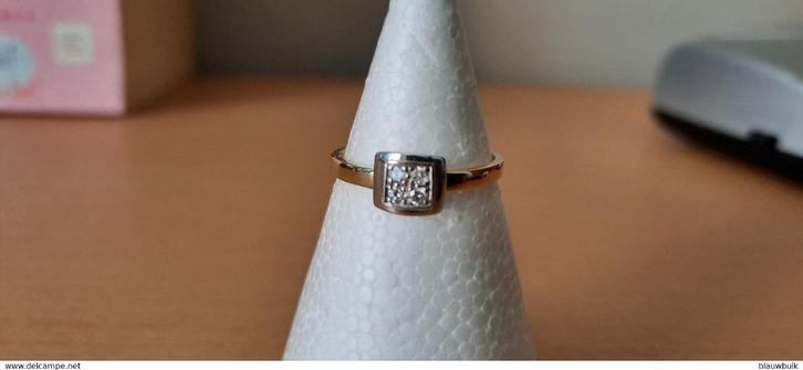 18K tweekleurige gouden ring met diamant 18K tweekleurige go, Sieraden, Tassen en Uiterlijk, Ringen, Nieuw, Dame, 17 tot 18, Goud