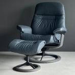 NIEUW: Stressless Sunrise Large incl voetenbank Blauw Leer, Huis en Inrichting, Fauteuils, Ophalen, Nieuw, Modern, 50 tot 75 cm