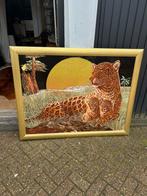 Groot decoratief kunstwerk luipaard mixed media achter glas, Ophalen