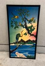 Schilderij Batik op doek tropisch reiger kraanvogel, Ophalen of Verzenden