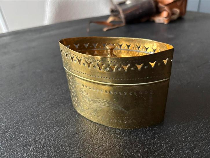 Antieke koperen gegraveerde theedoos antiek doosje, Antiek en Kunst, Antiek | Koper en Brons, Ophalen of Verzenden