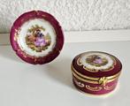 Miniatuur bordje en potje met deksel Goudeville Limoges  FR, Antiek en Kunst, Curiosa en Brocante, Ophalen