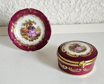 Miniatuur bordje en potje met deksel Goudeville Limoges  FR  beschikbaar voor biedingen