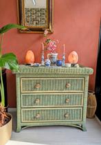 Vintage Groene Rotan Bamboe Ladekast, Ophalen, Overige materialen, Z, 50 tot 100 cm
