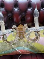 Blei kristallen wandlamp met mooie bronzen achterplaat., Antiek en Kunst, Antiek | Lampen, Ophalen