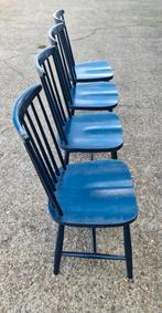 4 stevige vintage spijlstoelen '60, Ophalen, Gebruikt, Blauw