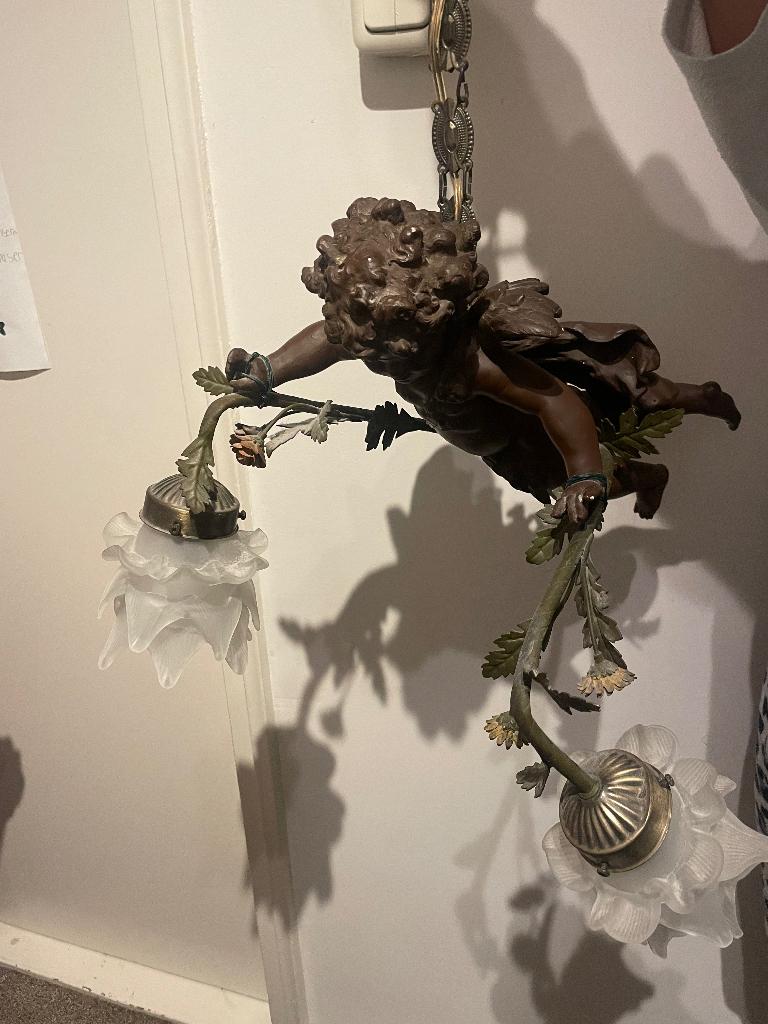 vintage  hanglamp met een cherubijn, Antiek en Kunst, Ophalen of Verzenden