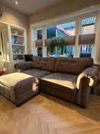 Brocante bruine stoffen bank, Gebruikt, 100 tot 125 cm, Driepersoons, Ophalen of Verzenden