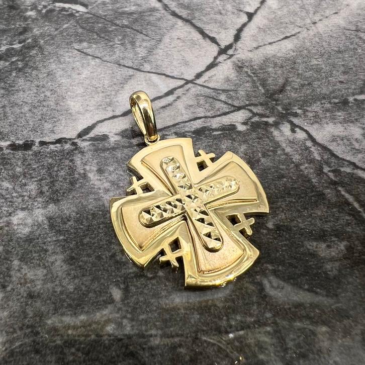 14 karaat gouden kettinghanger kruis nieuw, Sieraden, Tassen en Uiterlijk, Kettinghangers, Zo goed als nieuw, Goud, Kruis of Symbool