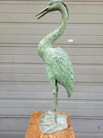 Grote bronze reiger tuinbeeld kunstwerk waterspuwer fontein, Tuin en Terras, Tuinbeelden, Verzenden, Zo goed als nieuw, Metaal