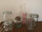 Glazen voorraadpotten - Fles met bloemen opdruk, Huis en Inrichting, Ophalen of Verzenden, Zo goed als nieuw, Glas, Pot, Bus of Blik