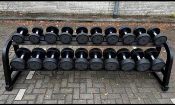 Technogym Pu Rubberen Dumbells 12kg t/m 30kg + Opbergrek beschikbaar voor biedingen