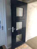 Donkerblauwe buitendeur met 3 raampjes, Doe-het-zelf en Verbouw, Deuren en Horren, Ophalen, 80 tot 100 cm, 200 tot 215 cm, Hout