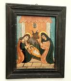 Antieke Religieuze Achterglasschildering Jozef Maria Jezus, Antiek en Kunst, Verzenden