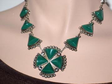 ACE Guadalajara Mexico sterling ketting groene onyx vintage beschikbaar voor biedingen