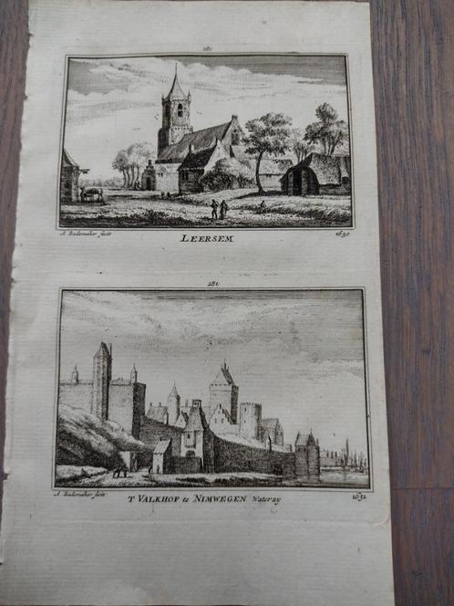 280/281/ Leersum en Nijmegen het Valkhof Gravure 18e Eeuw, Antiek en Kunst, Kunst | Etsen en Gravures, Ophalen of Verzenden