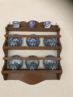 Houten rekje met kop en schotels blauw wit vintage antiek, Ophalen of Verzenden