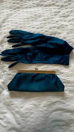 Clutch en lange handschoenen, blauw, satijn, vintage, Ophalen of Verzenden, Blauw