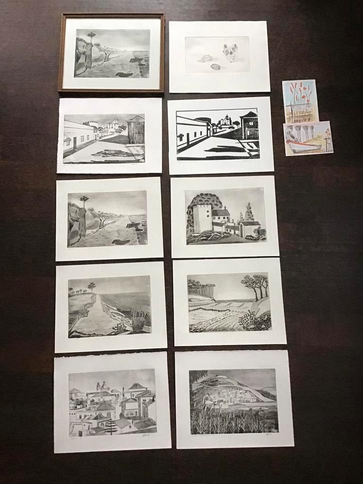 10 gravures - Algarve Portugal - door M.B.Janssen Bergen nh, Antiek en Kunst, Kunst | Etsen en Gravures, Ophalen of Verzenden