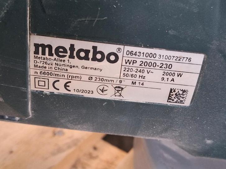 Metabo WP2000-230 Slijptol - Zo goed als nieuw!, Doe-het-zelf en Verbouw, Gereedschap | Slijpmachines, Gebruikt, Haakse handslijpmachine