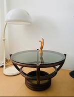 vintage rotan salontafel smoke glas coffee table bamboo glas, Huis en Inrichting, Tafels | Salontafels, Glas, Rond, Ophalen