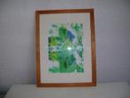 houten lijst glasplaat met groen abstrackte afbeeld 43hx33br, Minder dan 50 cm, Ophalen of Verzenden, Zo goed als nieuw, Minder dan 50 cm