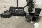 GRATIS LEVERING Mooie Zwarte Hoekbank + Relax Fauteuil, 250 tot 300 cm, Leer, Ophalen of Verzenden, 125 tot 150 cm