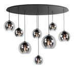 Hanglamp zwart ovale plaat 8 glasbollen, Ophalen, Nieuw, Glas