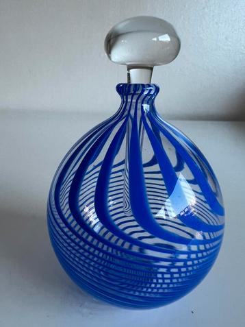 Vintage Murano Psychedelisch Blauw Parfumfles met stop 70’s beschikbaar voor biedingen