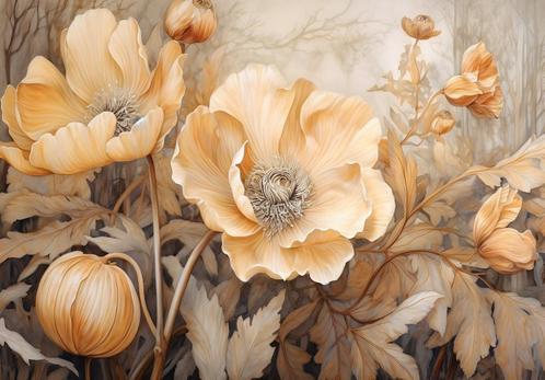 Klaprozen behang Beige Geel, Bloemen, Fotobehang4you, Huis en Inrichting, Stoffering | Behang, Beige, Geel, minder dan 10 m², Verzenden
