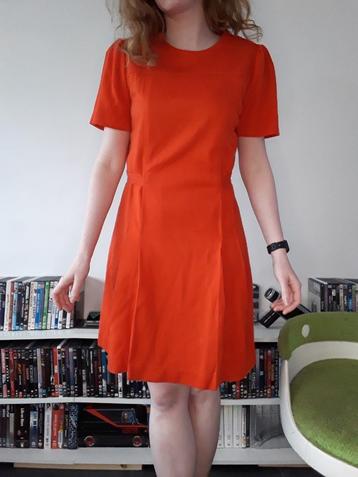 Vintage jaren 70 oranje jurk met strik, S