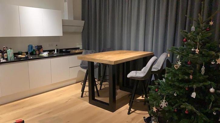 Eettafel Mangohout + 2 Barkrukken, Huis en Inrichting, Tafels | Eettafels, Zo goed als nieuw, 50 tot 100 cm, 150 tot 200 cm, Vier personen