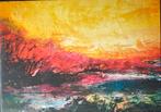 Canvas schilderij. Ondergaande zon bij water., Ophalen of Verzenden