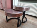 Set van 2 bijzettafels - koper/oudroze blad, Huis en Inrichting, Tafels | Salontafels, Ophalen, Minder dan 50 cm, Gebruikt, Rond