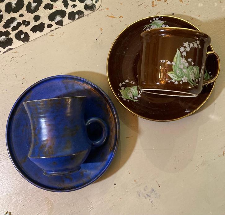 Retro vintage 2x kop en schotels Kronester Bavaria porselein, Antiek en Kunst, Antiek | Servies los, Ophalen of Verzenden