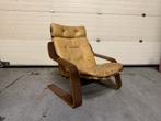 Jaren 70 fauteuil wenge hout en leer vintage design, Huis en Inrichting, Fauteuils, Ophalen, 75 tot 100 cm, Zo goed als nieuw