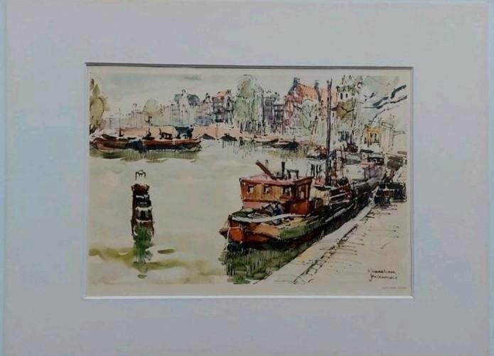 Jan Korthals ... Kromme Waal ... Amsterdam., Antiek en Kunst, Kunst | Tekeningen en Foto's, Ophalen of Verzenden