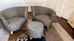 Twee kuipstoeltjes met hocker, Gebruikt, Minder dan 75 cm, Design, Ophalen of Verzenden