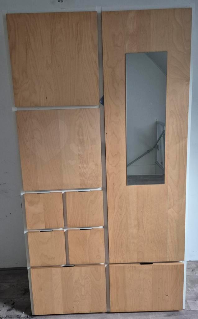 Houten kledingkast met spiegel en lades, Huis en Inrichting, Kasten | Kledingkasten, Gebruikt, 150 tot 200 cm, 25 tot 50 cm, Ophalen