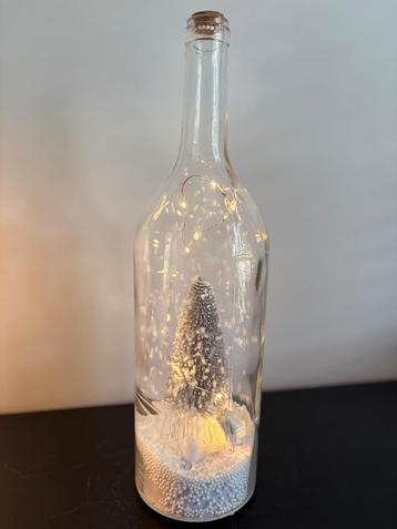 Fles Kerst Sneeuw - glitter - zilver - LED lichtjes beschikbaar voor biedingen