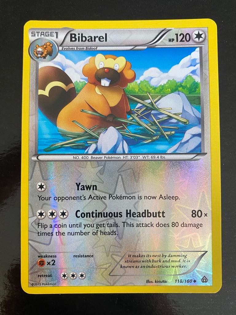Bibarel 118/160 Rev. Holo Pokémon XY Primal Clash 2015, Ophalen of Verzenden, Zo goed als nieuw, Losse kaart, Foil