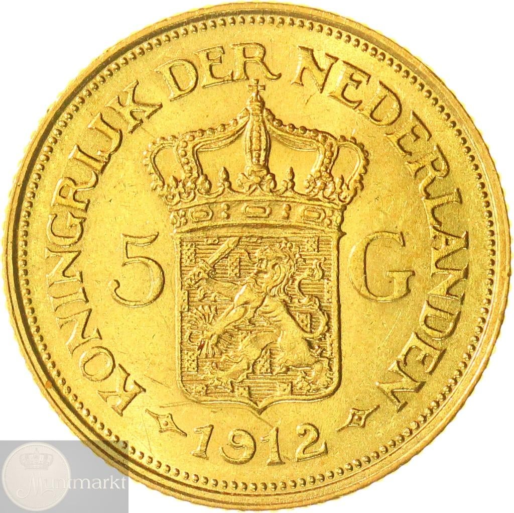 Nederland - 5 gulden / gouden vijfje 1912 Wilhelmina #1, 5 gulden, Koningin Wilhelmina, Losse munt, Goud