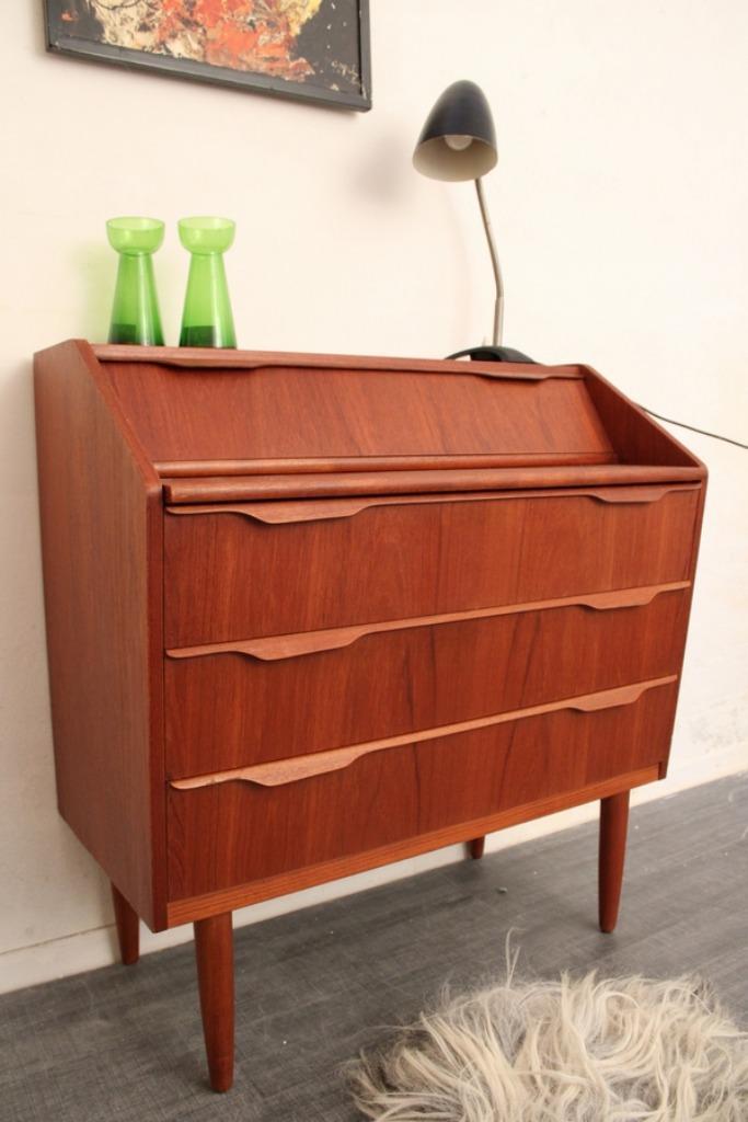 Deens jaren 60 kastje ladekast in teak - mid century design, Antiek en Kunst, Kunst | Designobjecten, Ophalen of Verzenden