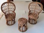 Vintage Fleur rieten/rotan pauwenstoelen + tafeltje. Meubels, Ophalen of Verzenden, Gebruikt, Accessoires