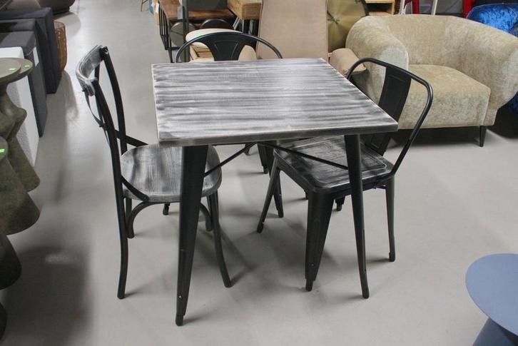 Horeca meubilair:  hippe tafels + stoelen Tolix zwart, Huis en Inrichting, Stoelen, Nieuw, Vijf, Zes of meer stoelen, Hout, Metaal