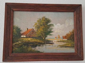 Landschapsschilderij met Houten Lijst beschikbaar voor biedingen