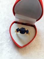 Mooie Goud Doublé Ring met 3 Blauwe Swarovski Kristallen, Sieraden, Tassen en Uiterlijk, Antieke sieraden, Verzenden, Zilver, Ring