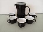 Mosa Maastricht - Zwarte Theepot + 5 Mokjes met oor, Ophalen of Verzenden