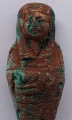 Egyptisch Faience Grafbeeldje met Hiërogliefen Bodemvondst, Ophalen of Verzenden